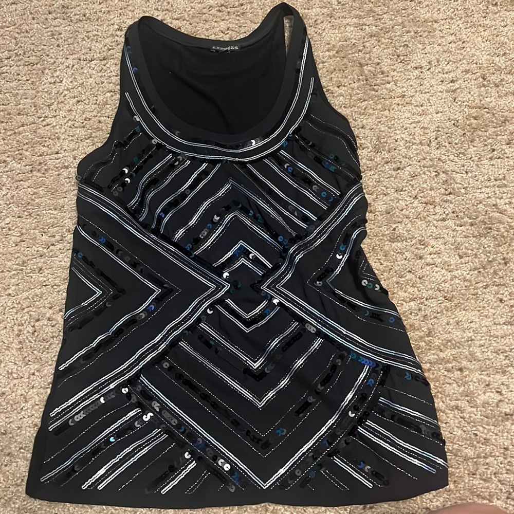 Black sequence tank top